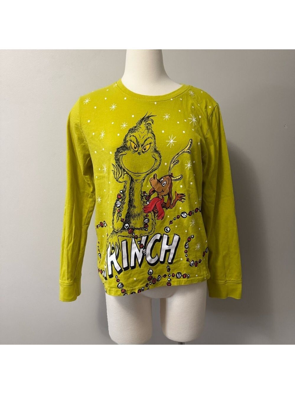 Grinch Long Sleeve Tee - Lime Green Kid Large Adult S-M